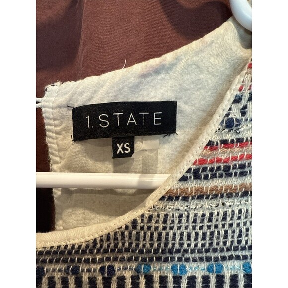 1. State Tweed Boxy Crop Sleeveless Top Fringe XS Antique White Multi Boho - Picture 6 of 8